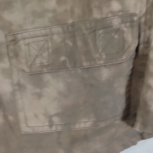 Vintage Chicos 100% Linen Snap Button Up Shirt Size S/M Tie Dye Brown Roll Tab - Picture 6 of 12